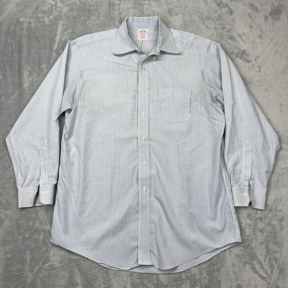 Brooks Brothers Madison Dress‎ Shirt Men 16-33 Blue Yellow Non Iron Cotton Check